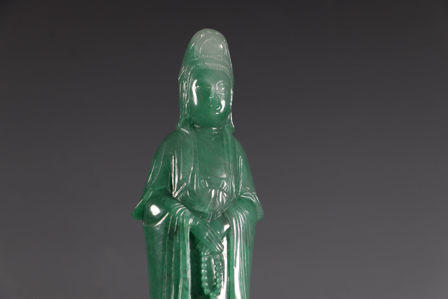 A0032 Superb Green Jadeite Kwan-yin Statue