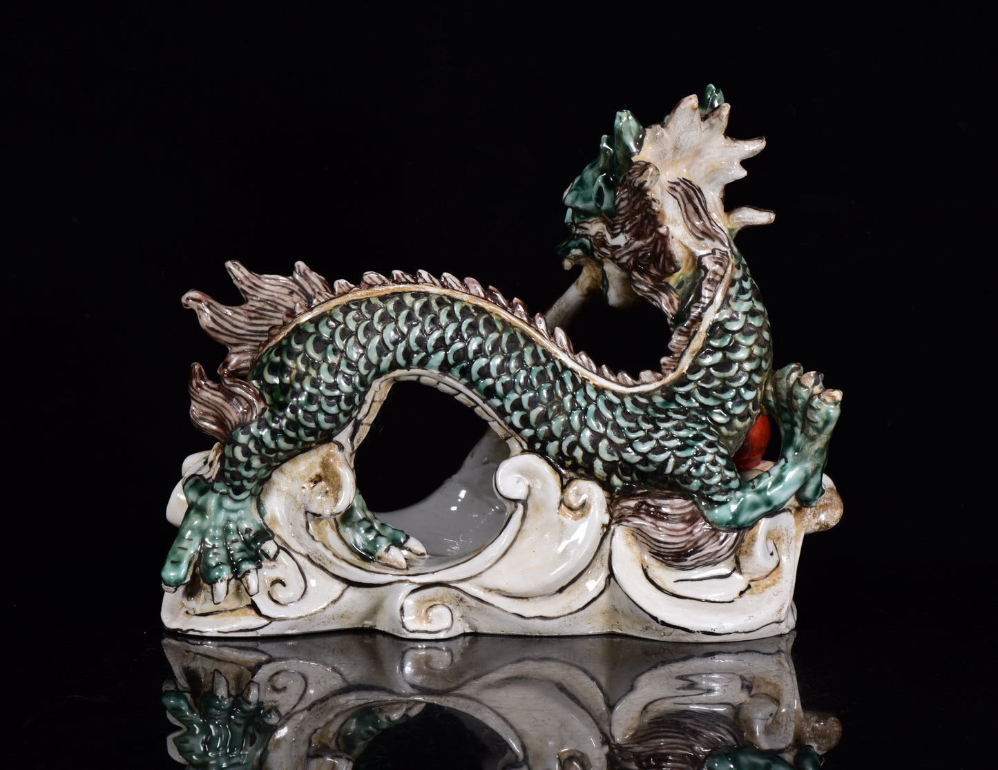 A0033 Old Chinese Famille Rose Fortune Dragon Porcelain Statue