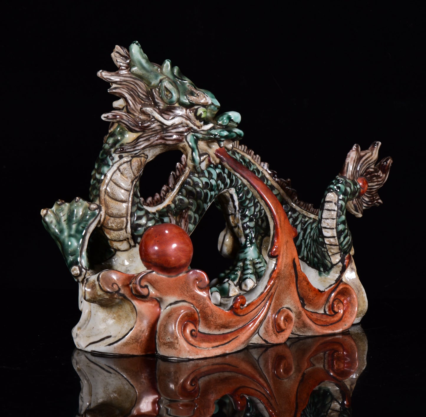 A0033 Old Chinese Famille Rose Fortune Dragon Porcelain Statue