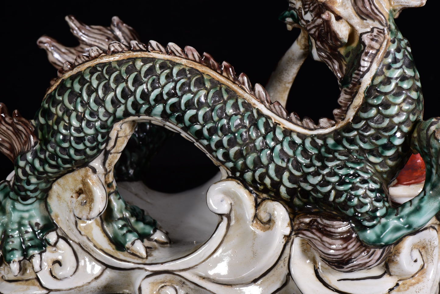 A0033 Old Chinese Famille Rose Fortune Dragon Porcelain Statue