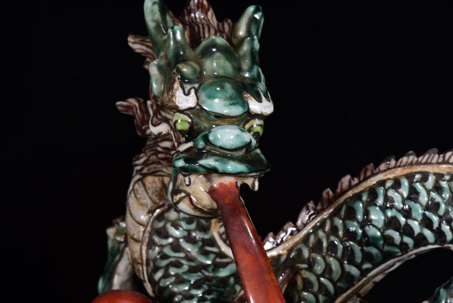 A0033 Old Chinese Famille Rose Fortune Dragon Porcelain Statue