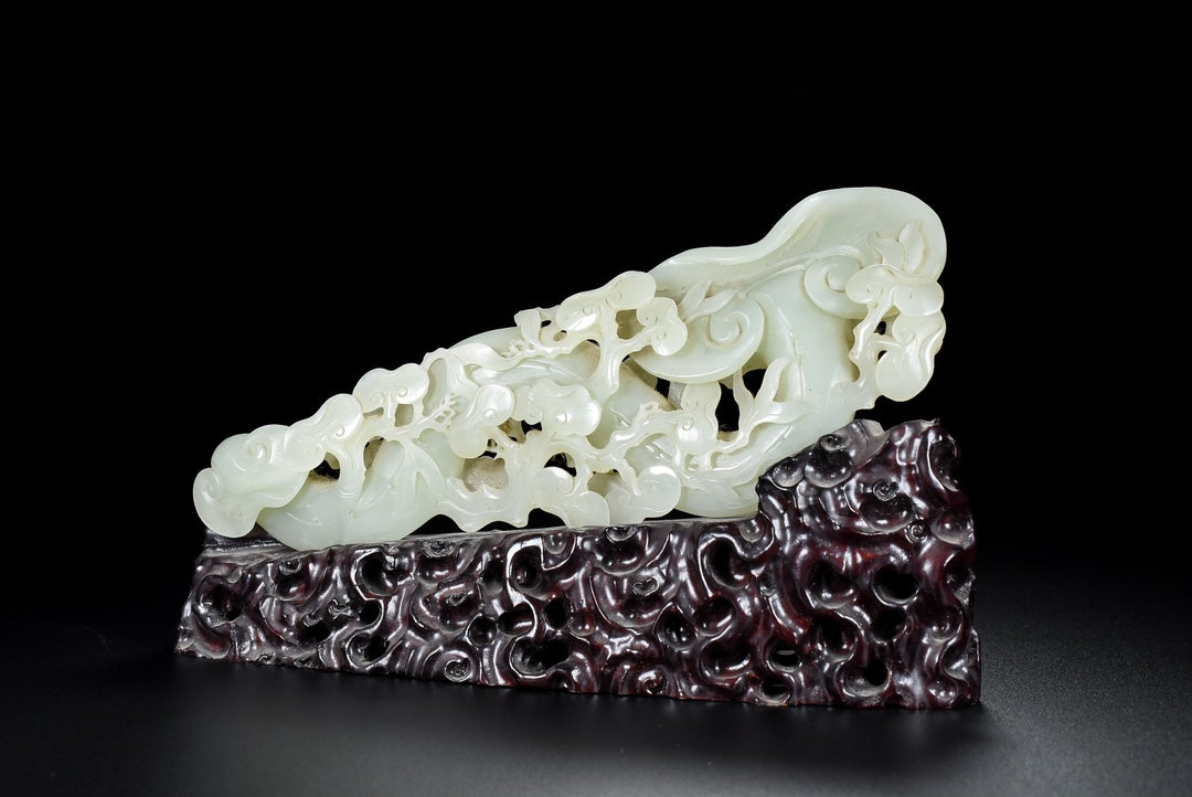 A0044 Openwork Vintage Chinese Hetian Jade Carved Ruyi Statue