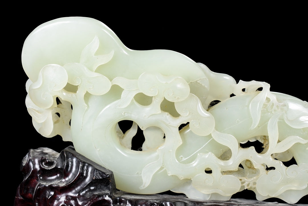 A0044 Openwork Vintage Chinese Hetian Jade Carved Ruyi Statue