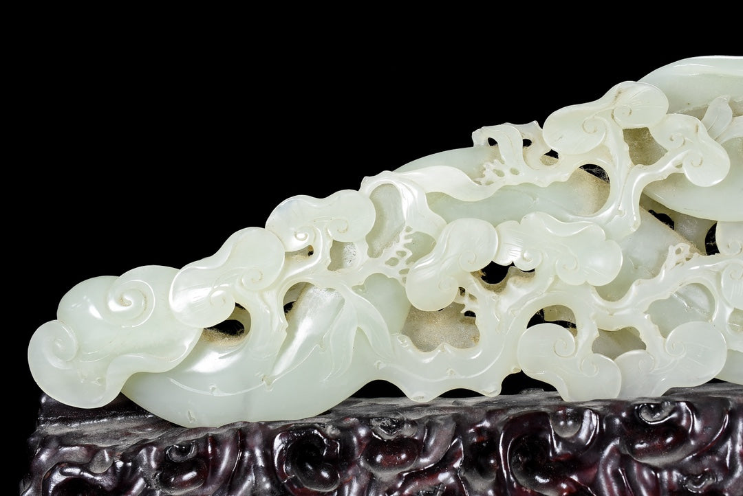 A0044 Openwork Vintage Chinese Hetian Jade Carved Ruyi Statue