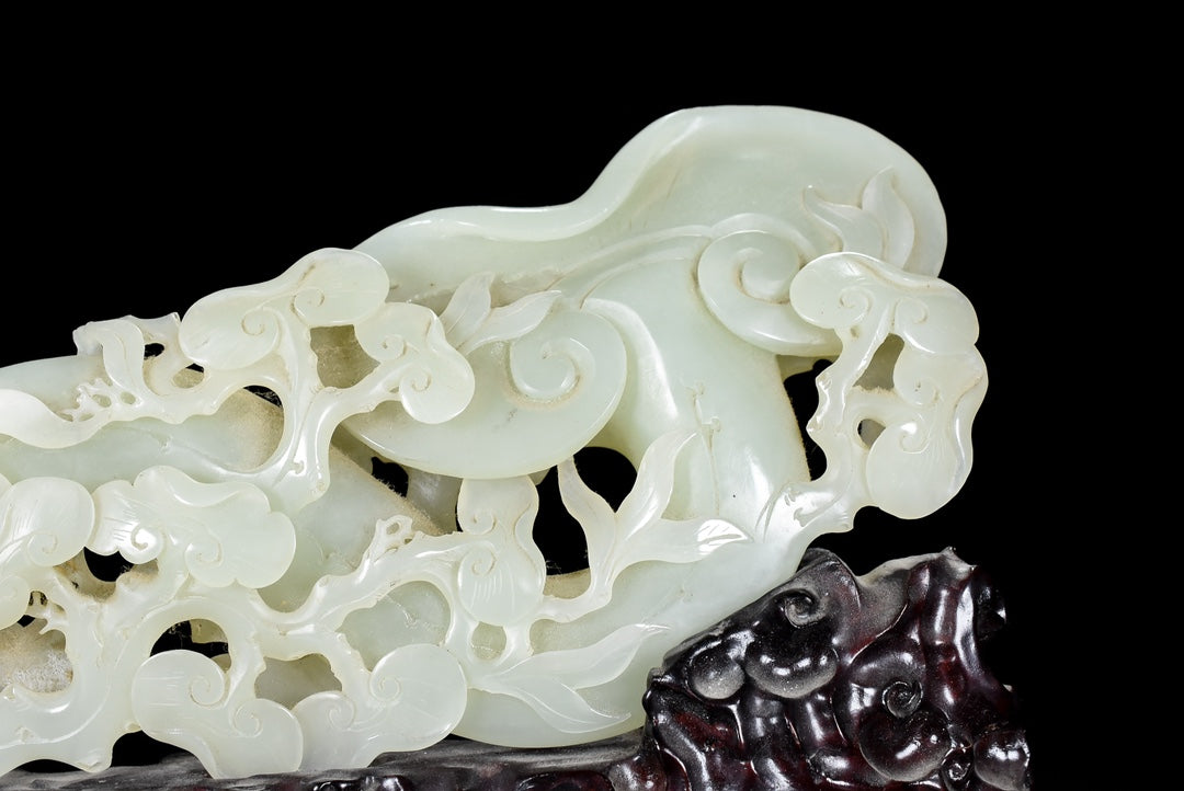 A0044 Openwork Vintage Chinese Hetian Jade Carved Ruyi Statue