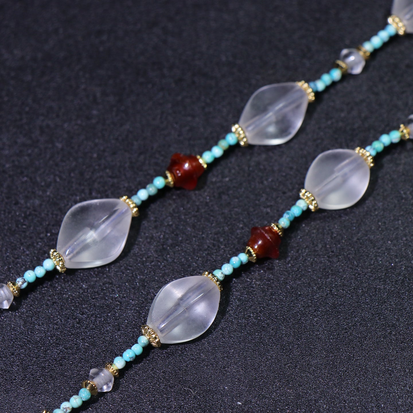 A0045 Beautiful Chinese Natural White Crystal & Red Agate,Turquoise Beads Necklace