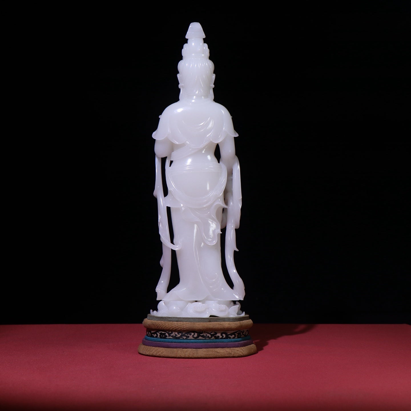 A0050 High Quality Chinese Qing Dynasty White Hetian Jade Carved Kwan-yin Statue