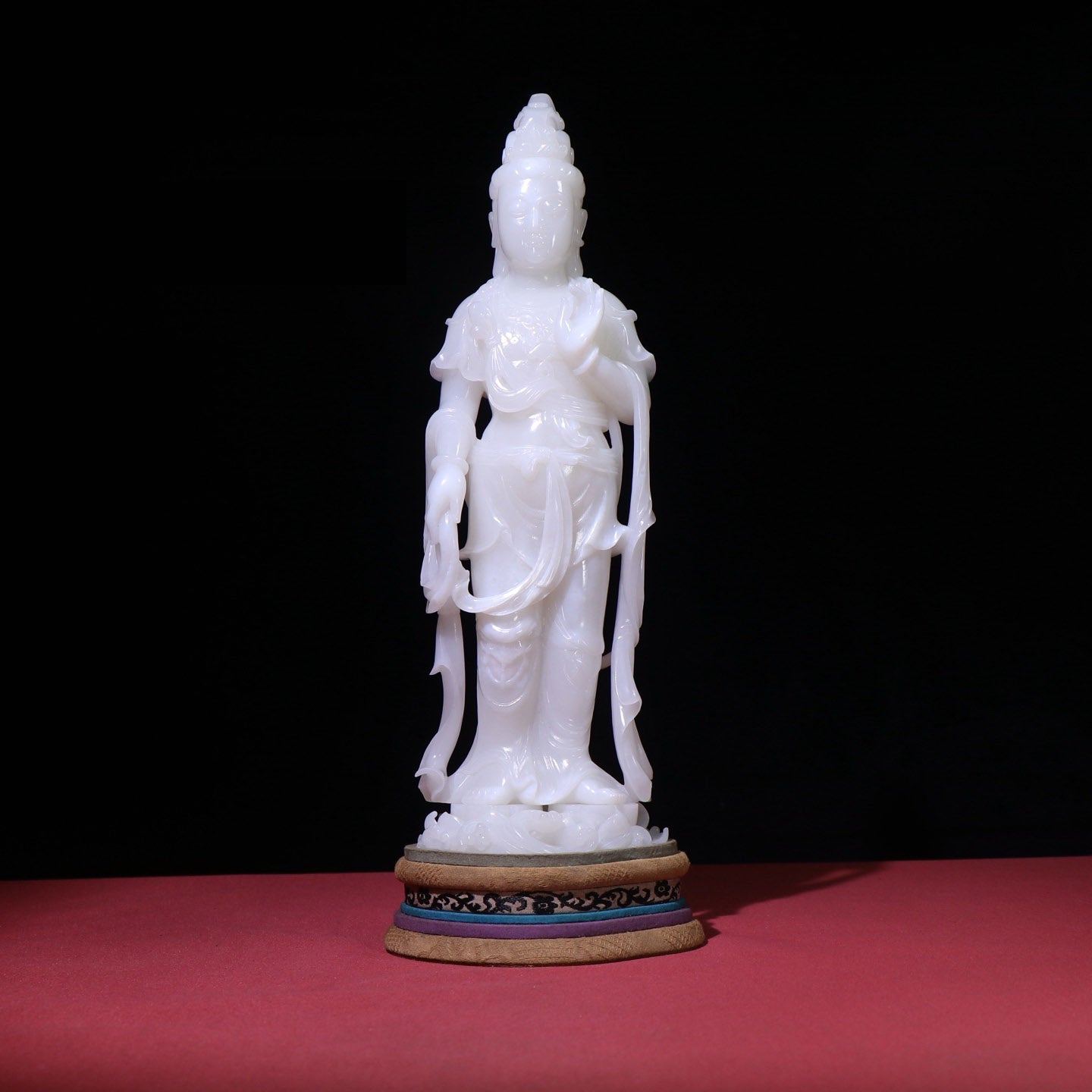 A0050 High Quality Chinese Qing Dynasty White Hetian Jade Carved Kwan-yin Statue