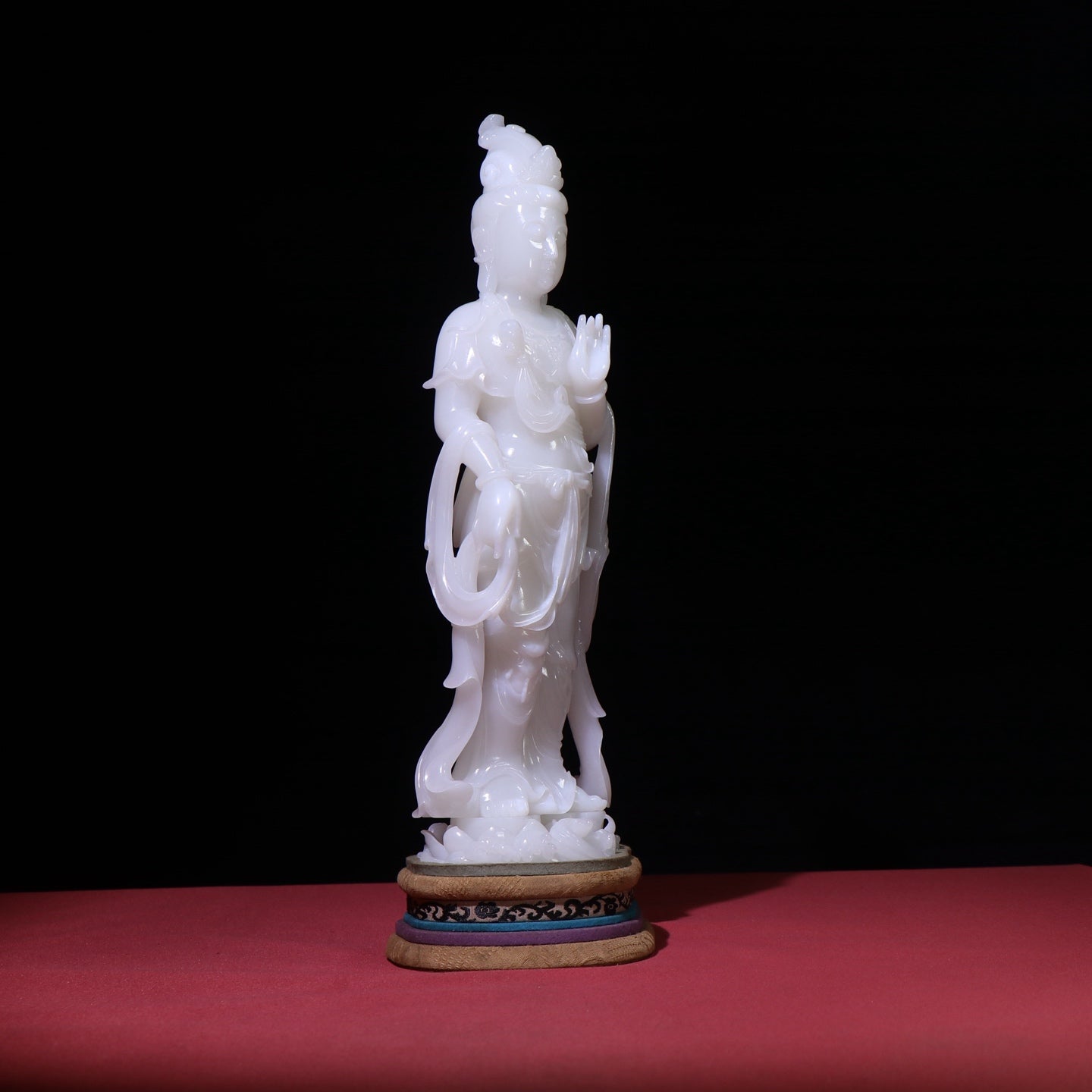 A0050 High Quality Chinese Qing Dynasty White Hetian Jade Carved Kwan-yin Statue