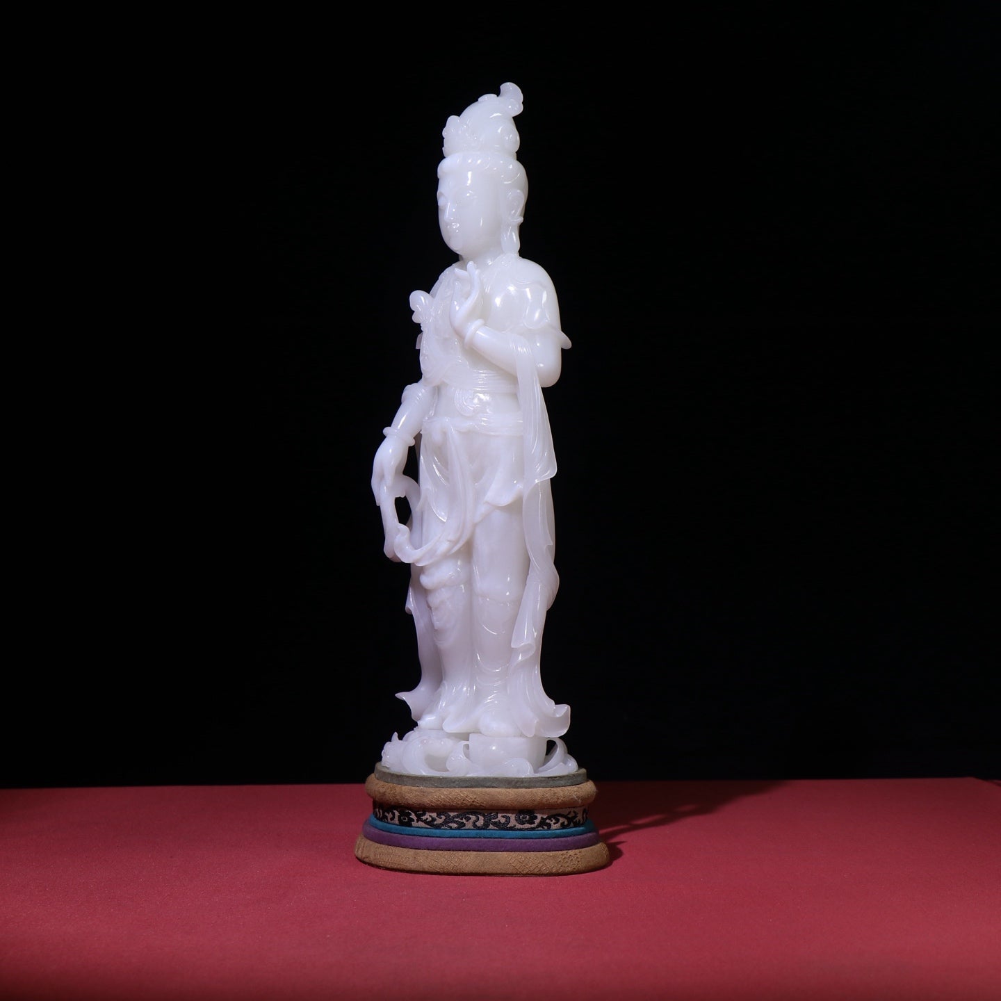 A0050 High Quality Chinese Qing Dynasty White Hetian Jade Carved Kwan-yin Statue