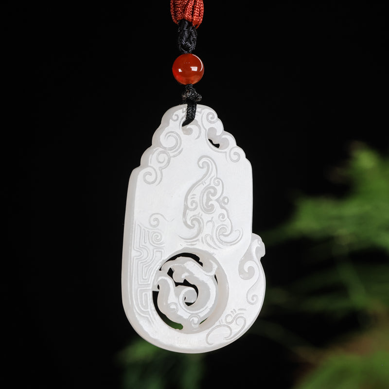 A0061 A Pair Openwork Chinese White Hetian Jade Carved Dragon Phoenix Pendant