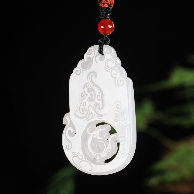 A0061 A Pair Openwork Chinese White Hetian Jade Carved Dragon Phoenix Pendant