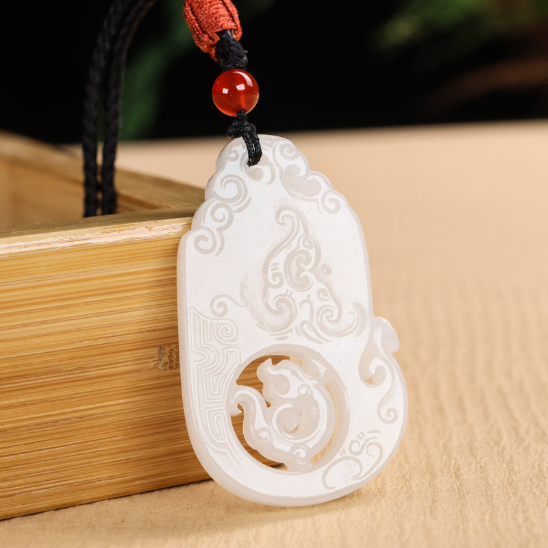 A0061 A Pair Openwork Chinese White Hetian Jade Carved Dragon Phoenix Pendant