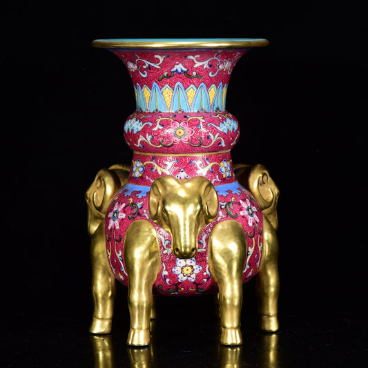 A0063 Chinese Gilt Gold Famille Rose Flower Design Three Sheep Porcelain Incense Burner