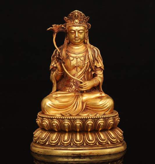 A0065 Vintage Chinese Gilt Gold Copper Bodhisattva Statue