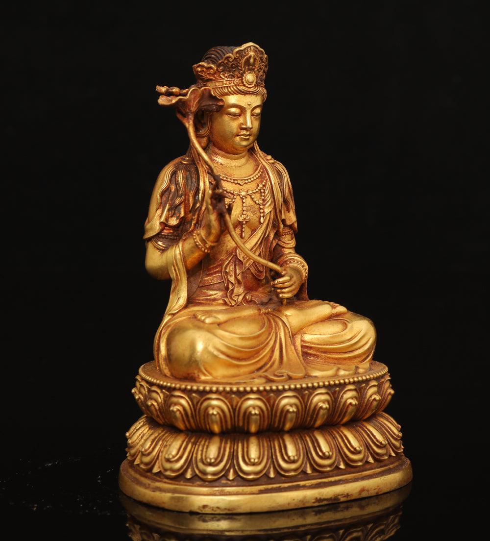 A0065 Vintage Chinese Gilt Gold Copper Bodhisattva Statue