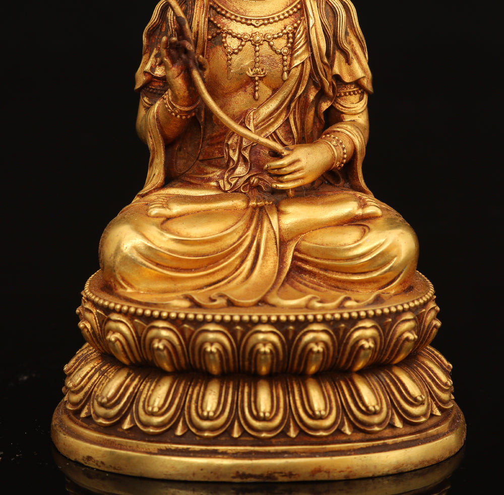 A0065 Vintage Chinese Gilt Gold Copper Bodhisattva Statue