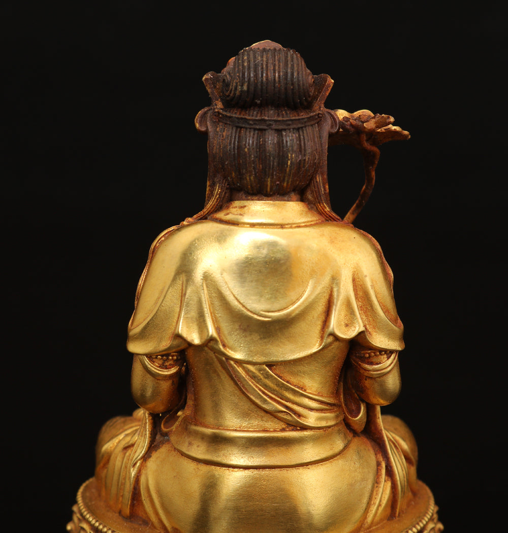 A0065 Vintage Chinese Gilt Gold Copper Bodhisattva Statue