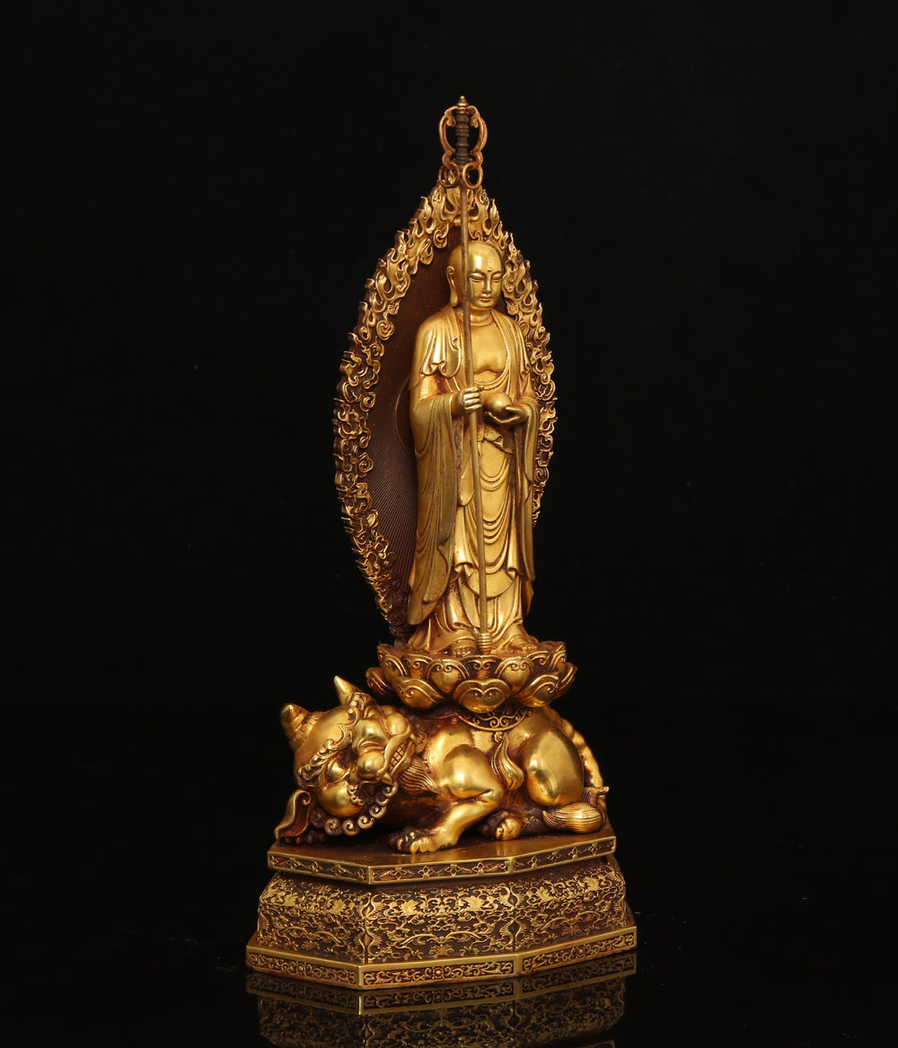 A0067 Vintage Chinese Gilt Gold Copper Ksitigarbha Bodhisattva Statue