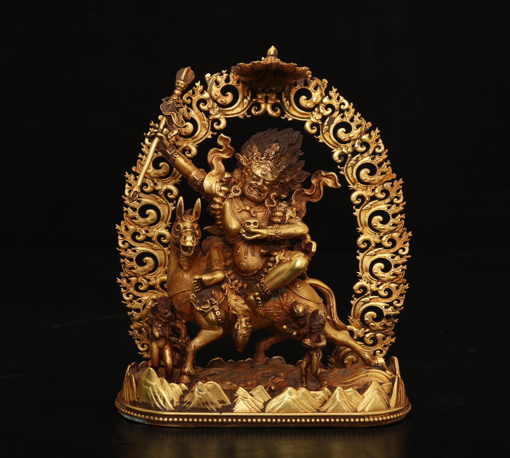 A0068 Vintage Chinese Gilt Gold Copper Palden Lhamo Statue