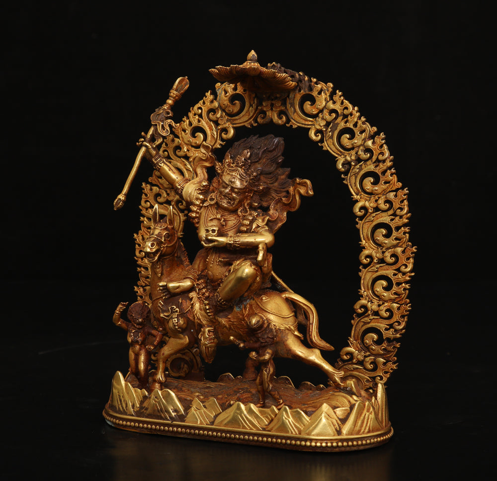 A0068 Vintage Chinese Gilt Gold Copper Palden Lhamo Statue