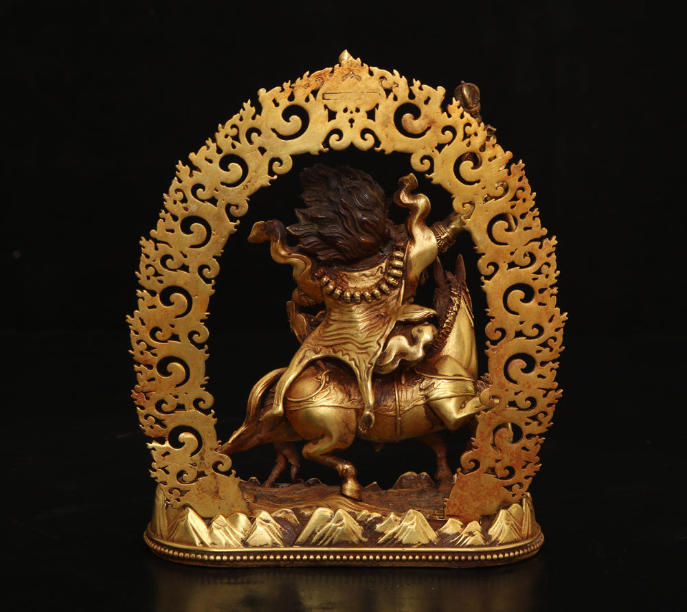 A0068 Vintage Chinese Gilt Gold Copper Palden Lhamo Statue