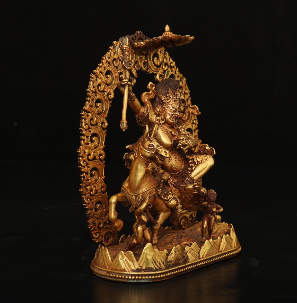 A0068 Vintage Chinese Gilt Gold Copper Palden Lhamo Statue