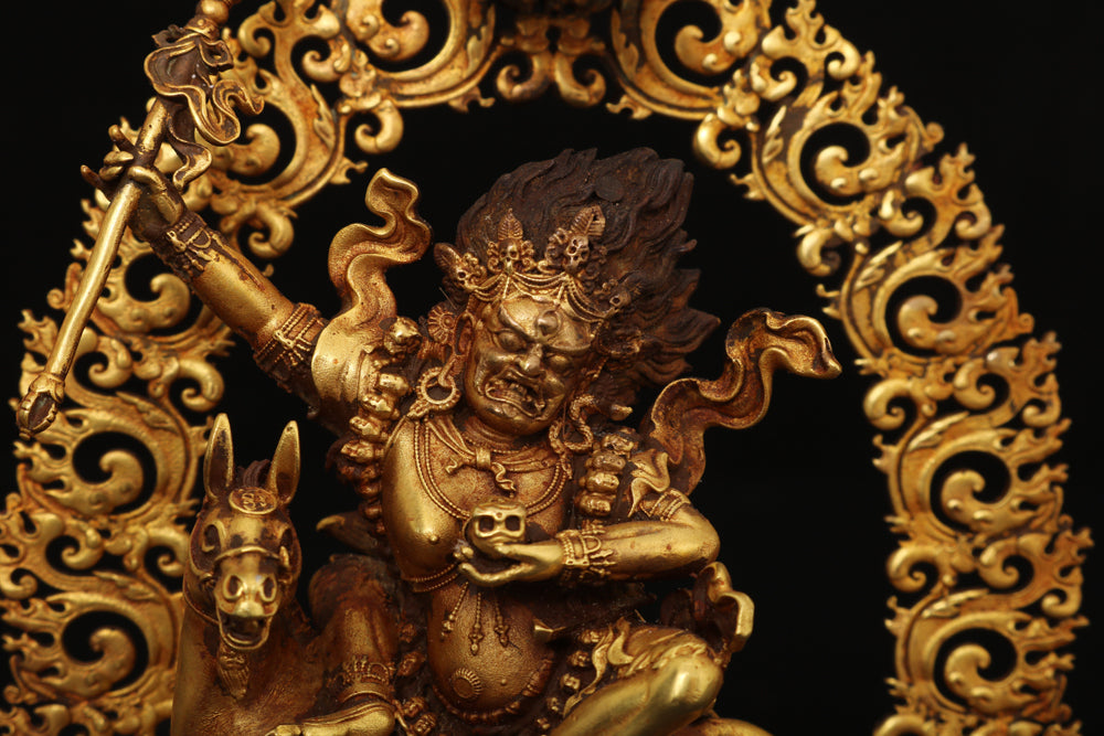 A0068 Vintage Chinese Gilt Gold Copper Palden Lhamo Statue