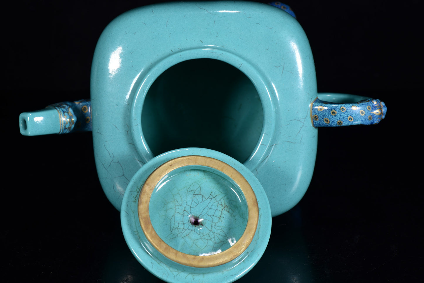 A0095 Chinese Gilt Gold Turquoise Glaze Beast Porcelain Teapot