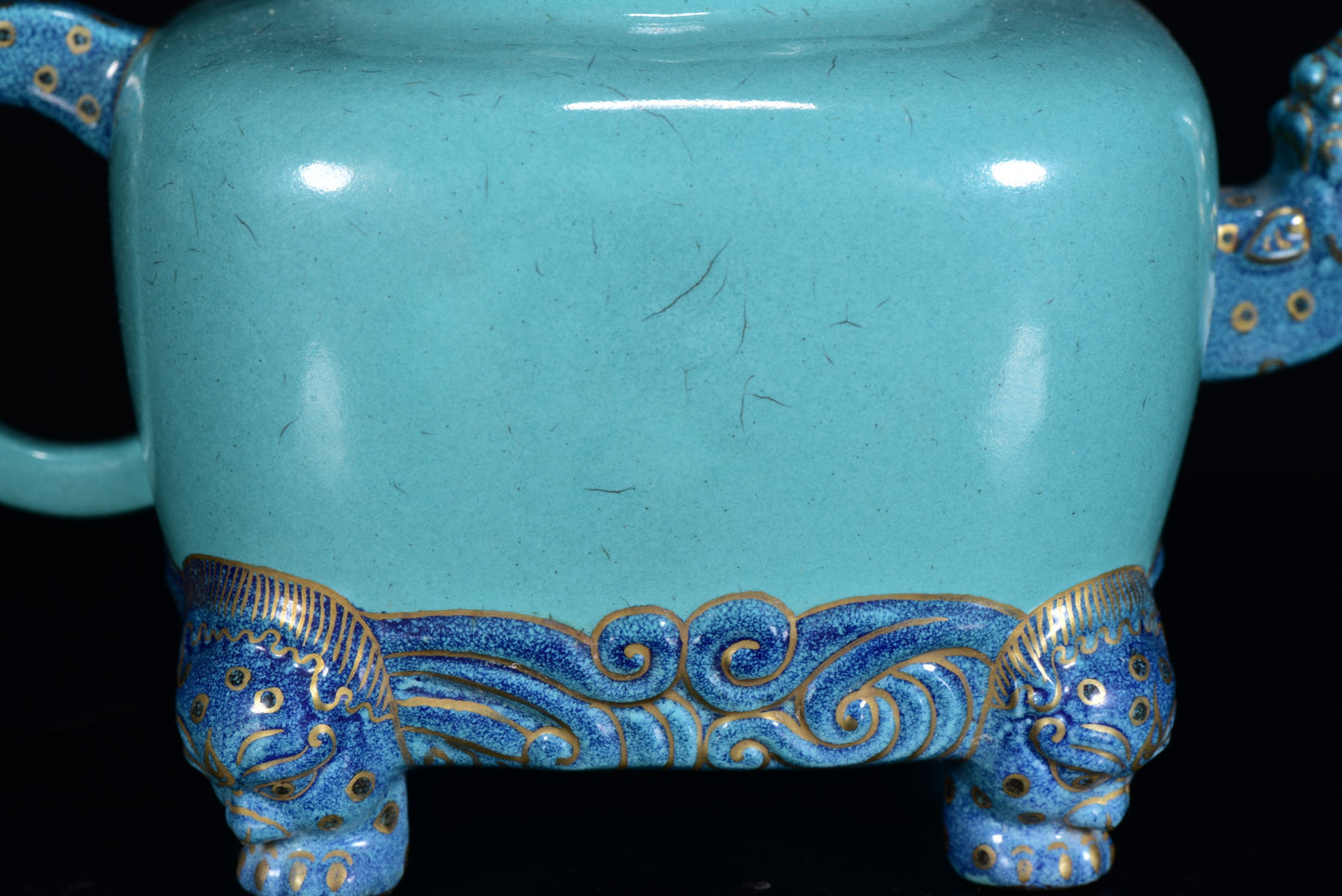 A0095 Chinese Gilt Gold Turquoise Glaze Beast Porcelain Teapot