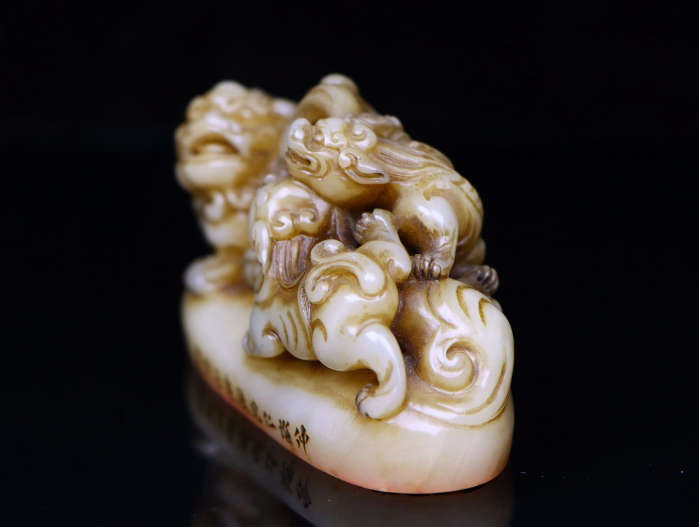 A0097 Old Chinese Shoushan Stone Carved Fortune Lion Seal w Box