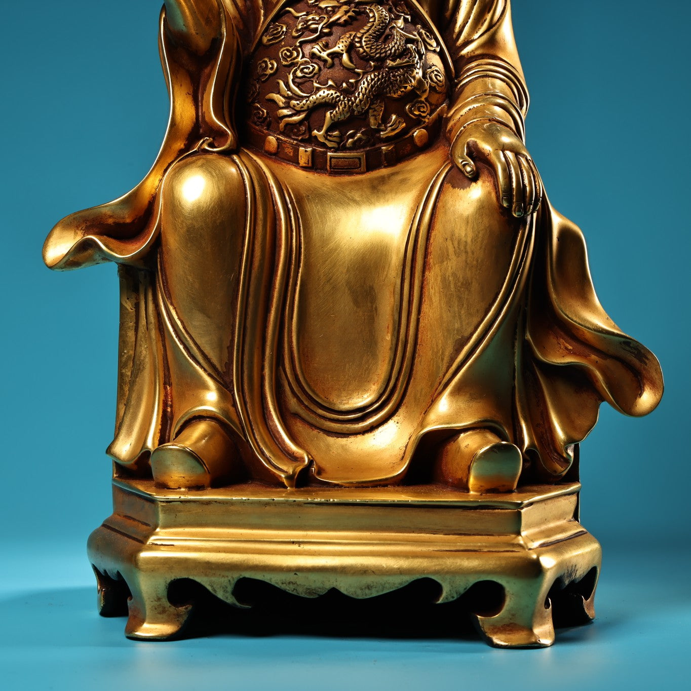 A0102 Vintage Chinese Gilt Gold Copper Fortune Taoism Deity Statue