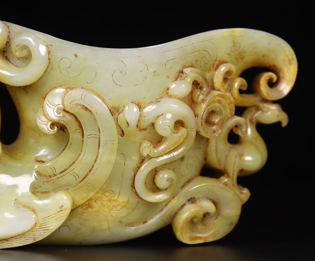 A0106 Vintage Chinese Hetian Jade Carved Dragon Phoenix Wine Cup