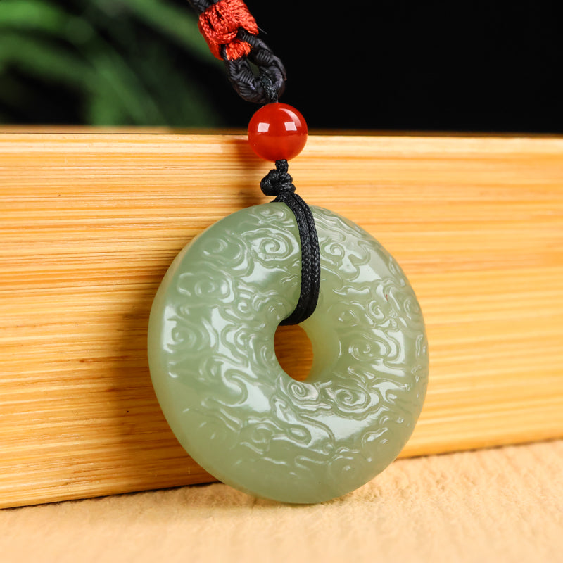 A0112 Chinese Natural Green Hetian Jade Carved Cloud Design Pendant