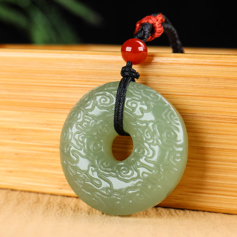 A0112 Chinese Natural Green Hetian Jade Carved Cloud Design Pendant