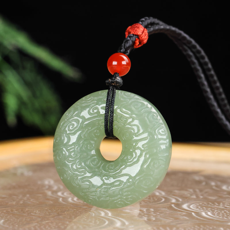 A0112 Chinese Natural Green Hetian Jade Carved Cloud Design Pendant