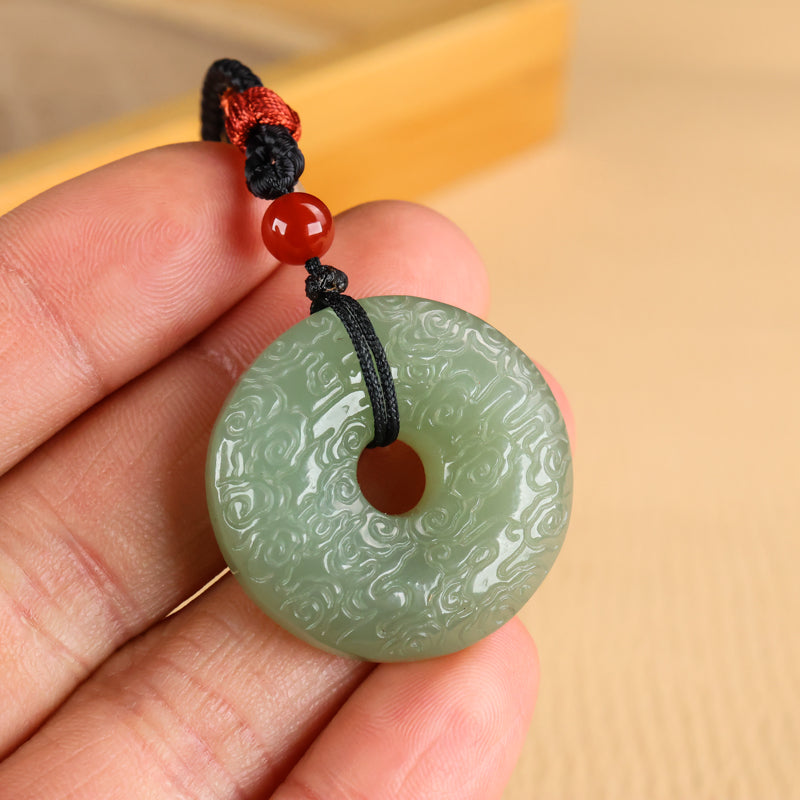 A0112 Chinese Natural Green Hetian Jade Carved Cloud Design Pendant