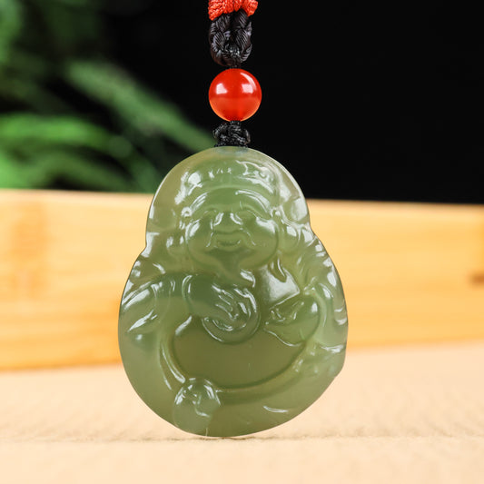 A0114 Chinese Natural Green Hetian Jade Carved Fortune Taoism Deity Pendant