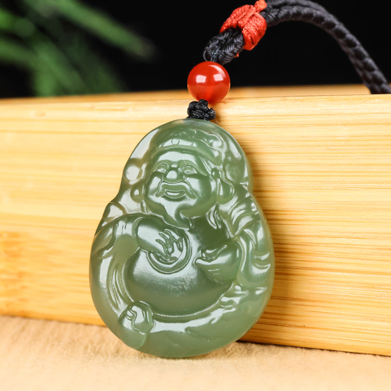 A0114 Chinese Natural Green Hetian Jade Carved Fortune Taoism Deity Pendant