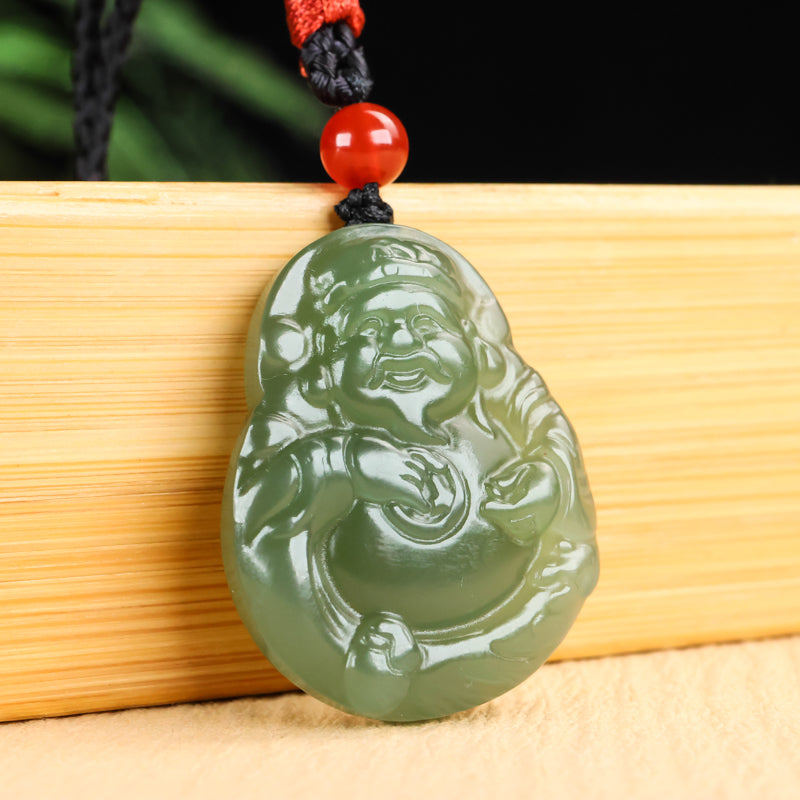 A0114 Chinese Natural Green Hetian Jade Carved Fortune Taoism Deity Pendant