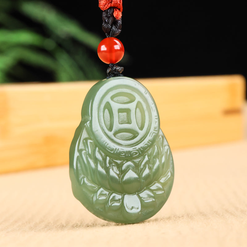 A0114 Chinese Natural Green Hetian Jade Carved Fortune Taoism Deity Pendant