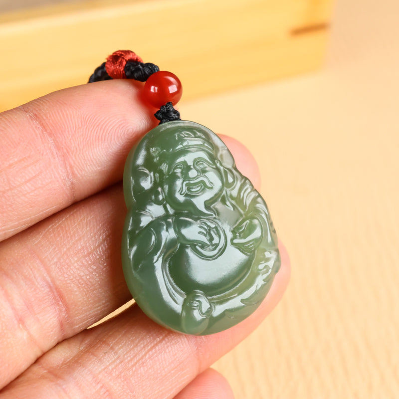 A0114 Chinese Natural Green Hetian Jade Carved Fortune Taoism Deity Pendant