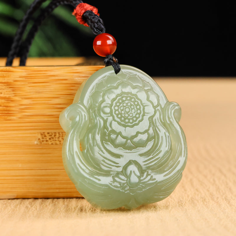 A0115 Chinese Natural Green Hetian Jade Carved Nine-tailed Fox Pendant