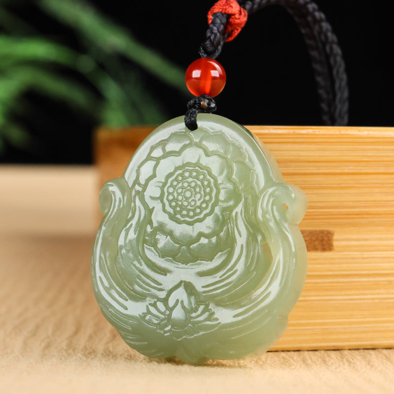 A0115 Chinese Natural Green Hetian Jade Carved Nine-tailed Fox Pendant