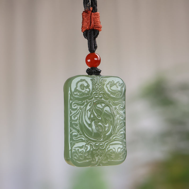 A0117 Chinese Natural Green Hetian Jade Bagua Pendant