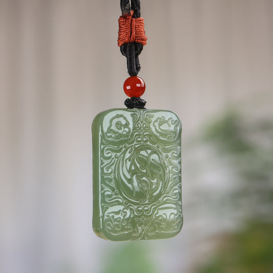 A0117 Chinese Natural Green Hetian Jade Bagua Pendant