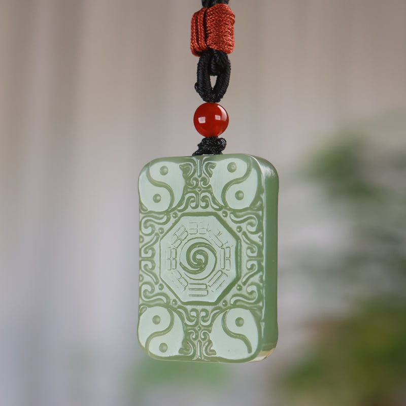 A0117 Chinese Natural Green Hetian Jade Bagua Pendant