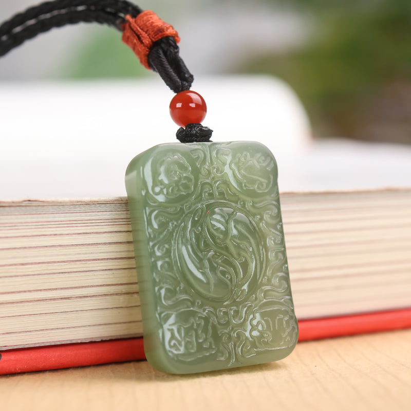 A0117 Chinese Natural Green Hetian Jade Bagua Pendant