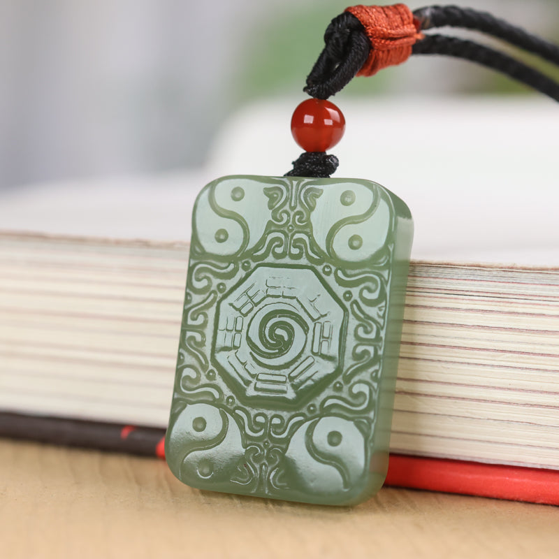 A0117 Chinese Natural Green Hetian Jade Bagua Pendant