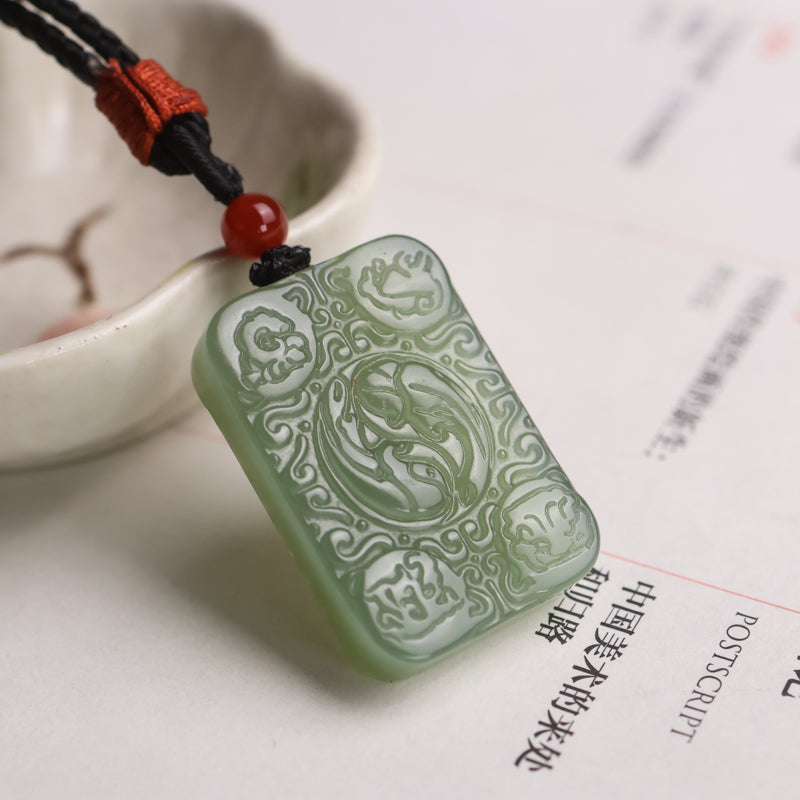 A0117 Chinese Natural Green Hetian Jade Bagua Pendant